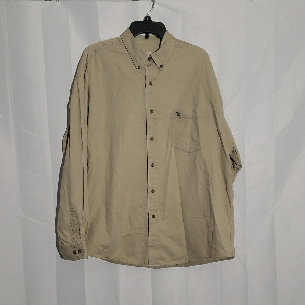 100 % cotton Men's Beige Button-Up Shirt size XL. Eddie Bauer.